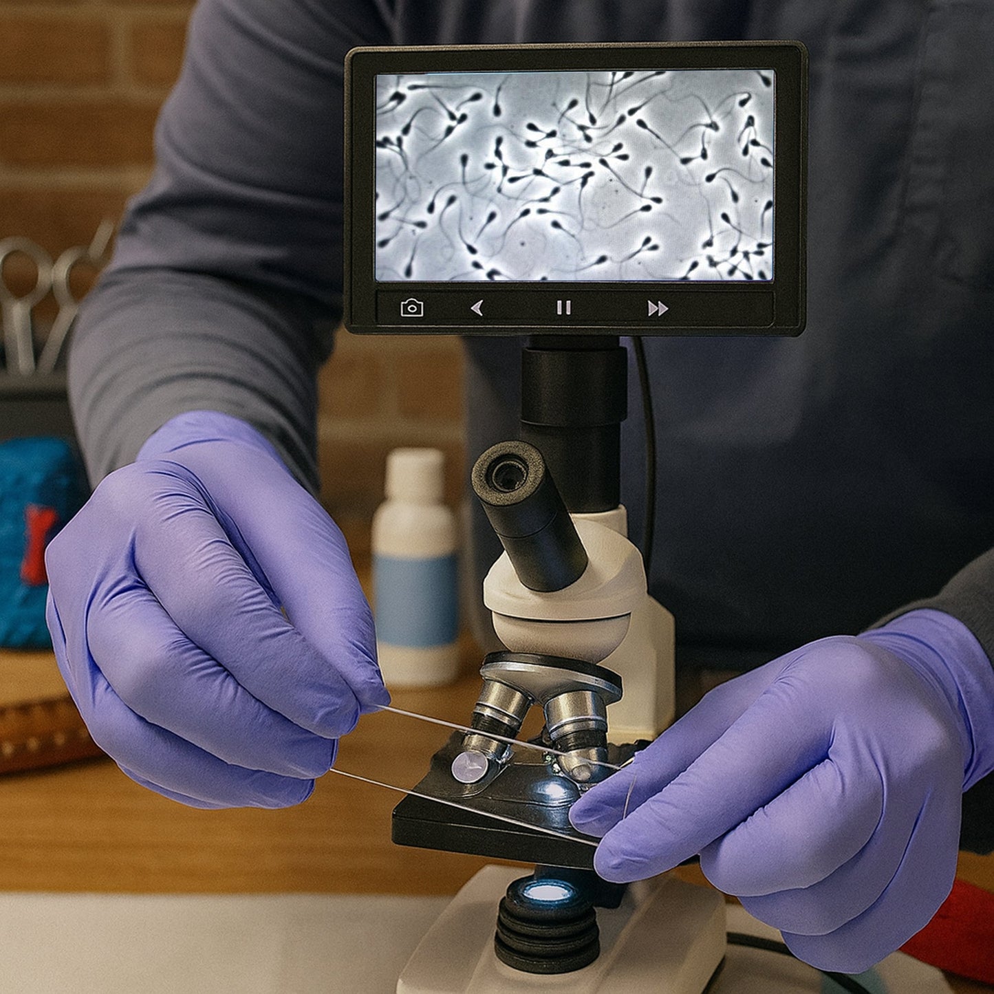 Veterinary Grade Canine Semen Analysis Microscope – 7” HD Display, Dual LED Lighting, WF10X Eyepiece, Slides & Cover Slips, Durable Steel Frame, Portable Metal Carrying Case