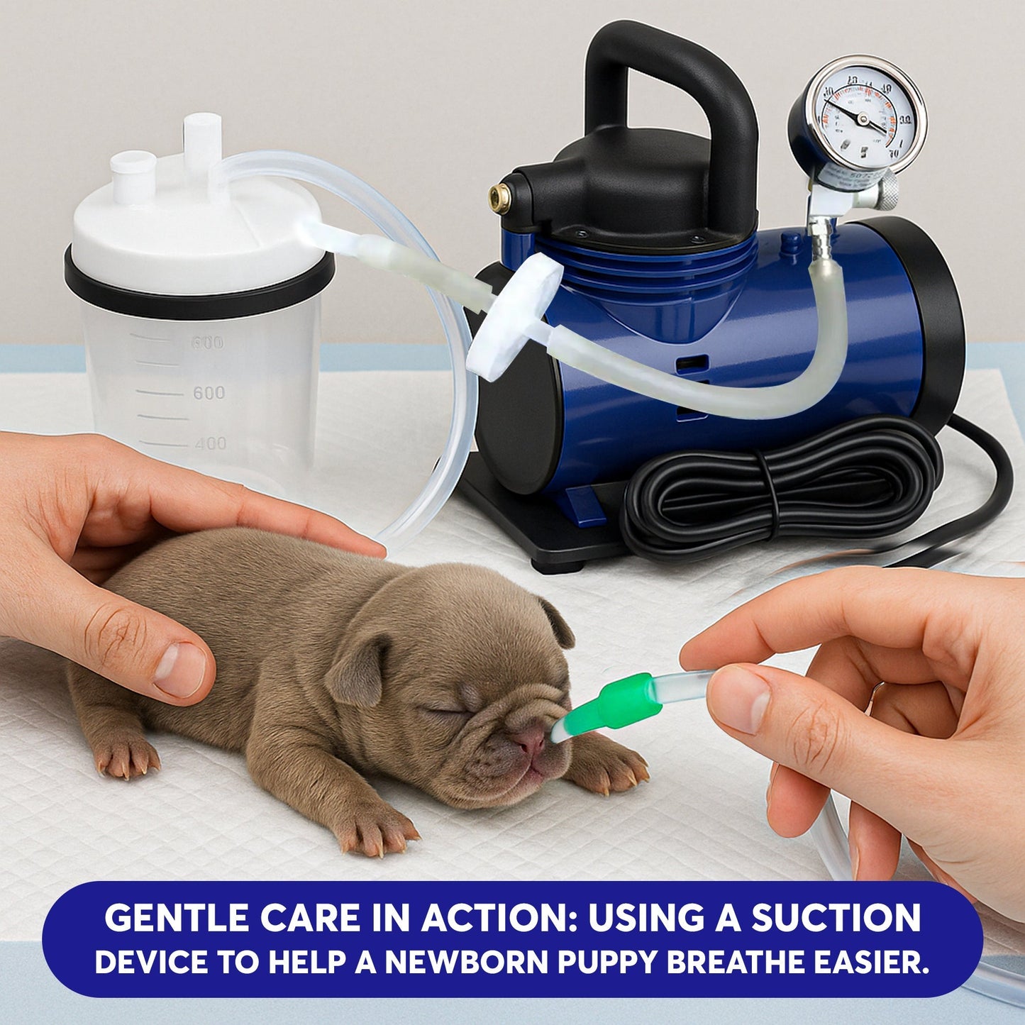 Neo-Natal Puppy Suction Machine with Adapter – Airway Care Tool for Newborn Puppies – Includes Hose and Puppy Nostril Adapter – Lifetime Adapter Replacement Program