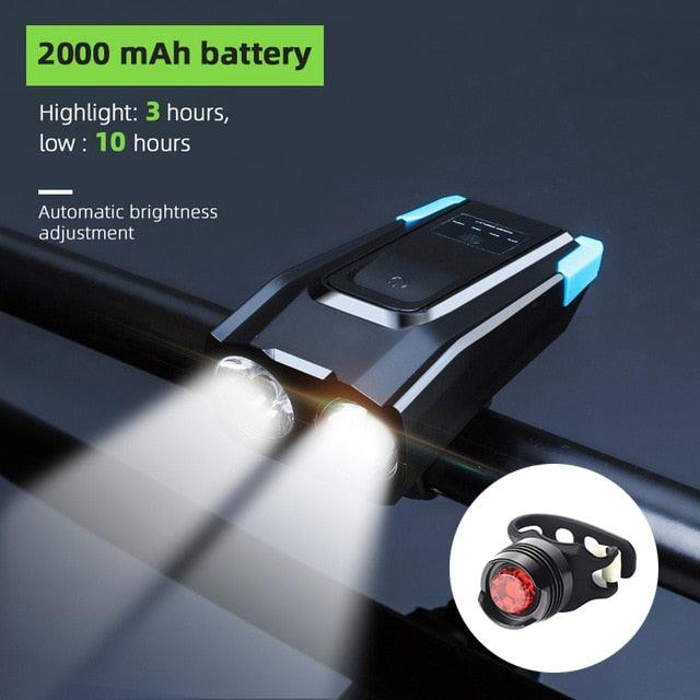 4000mAh Bicycle Front Light Set USB Rechargeable Smart Headlight With Horn 800 Lumen LED Bicycle Light Set USB Rechargeable Super Bright  Bike Headlight