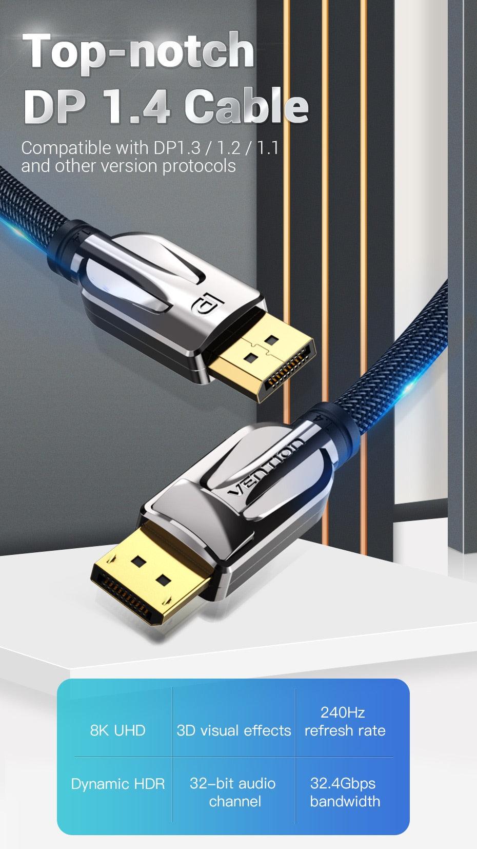 Fast 1.4Gbps 8K 60Hz 4K HDR  Display Port Audio Cable for Video PC Laptop TV