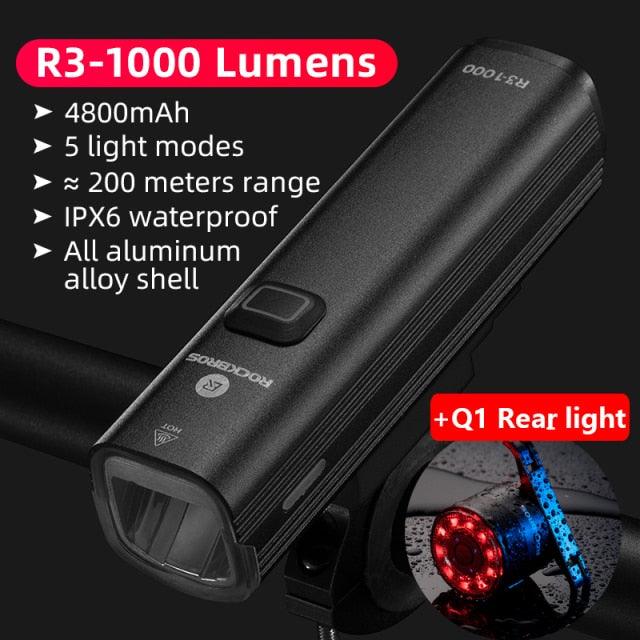 Bike Light Front Lamp USB Rechargeable LED 4800mAh Bicycle Light Waterproof Bicycle Light Set USB  Rechargeable Super Bright Bike Headlight For Night Riding Bracket 1000LM