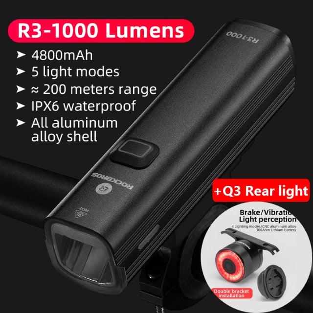 Bike Light Front Lamp USB Rechargeable LED 4800mAh Bicycle Light Waterproof Bicycle Light Set USB  Rechargeable Super Bright Bike Headlight For Night Riding Bracket 1000LM