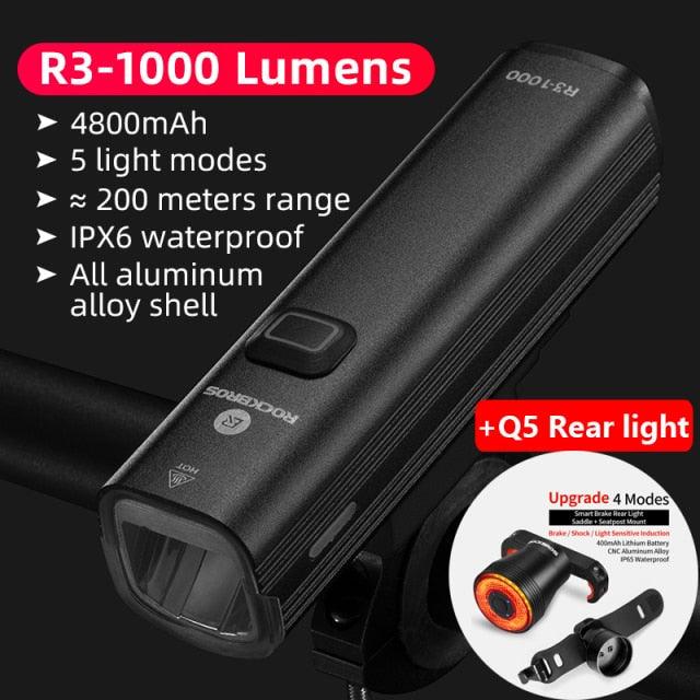 Bike Light Front Lamp USB Rechargeable LED 4800mAh Bicycle Light Waterproof Bicycle Light Set USB  Rechargeable Super Bright Bike Headlight For Night Riding Bracket 1000LM