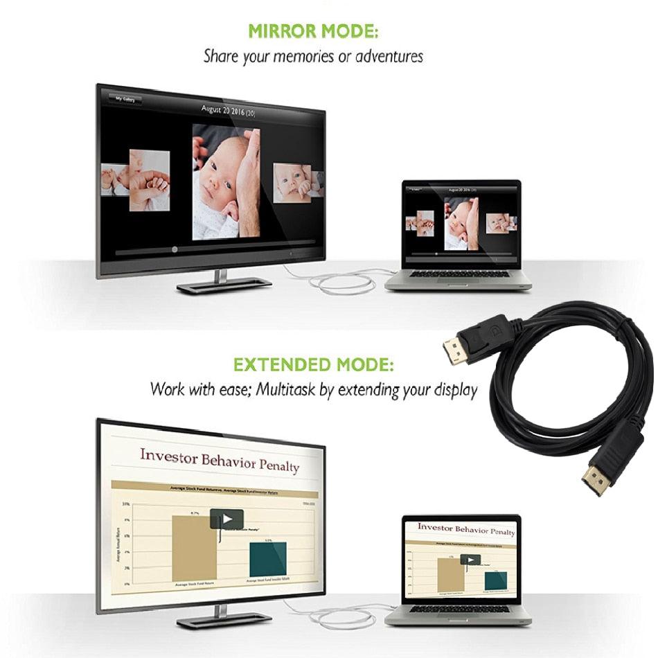Fast 1.8M DisplayPort Cable Adapter For Computer TV Projector Laptop Monitor