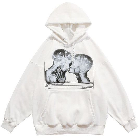 Hoodies Men Scary Skeleton Bone Print Plus Velvet Pullover Couple Oversize Gothic Diablo Style Punk Harajuku Streetwear