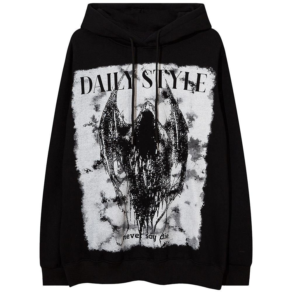 Hoodie Men Scary Demon Punk Letter Fleece Warm Pullover Diablo Style Punk Cool Harajuku Tops Casual Oversize Streetwear