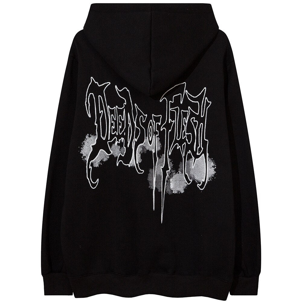 Hoodie Men Scary Demon Punk Letter Fleece Warm Pullover Diablo Style Punk Cool Harajuku Tops Casual Oversize Streetwear
