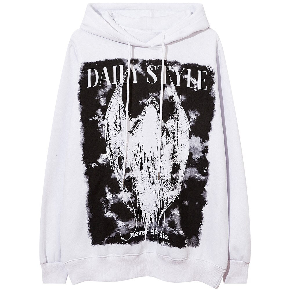 Hoodie Men Scary Demon Punk Letter Fleece Warm Pullover Diablo Style Punk Cool Harajuku Tops Casual Oversize Streetwear