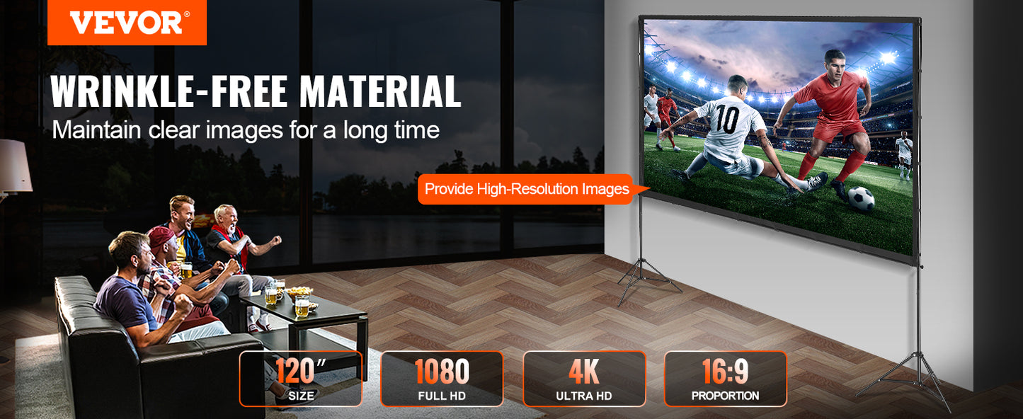 VEVOR Projector Screen with Stand 120/150 inch 4K 1080 HD Outdoor Movie Screen for Home Theater Cinema Backyard Movie - Premium  from Lizard Vigilante - Just $102.99! Shop now at Lizard Vigilante