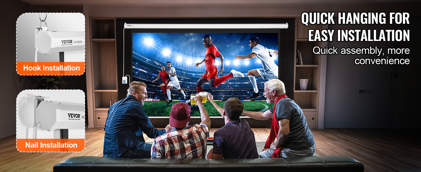 VEVOR Electric Motorized Projector Screen 100/120 inch 16:9 4K 1080 HD Wall Mount Movie Screen for Family Home Office Theater - Premium  from Lizard Vigilante - Just $339.99! Shop now at Lizard Vigilante