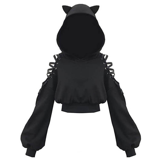 Punk Cat Ear Off Tie up Hoodie