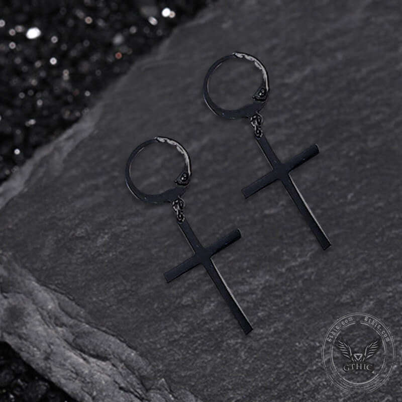 Punk Cross Stainless Steel Hoop Earrings