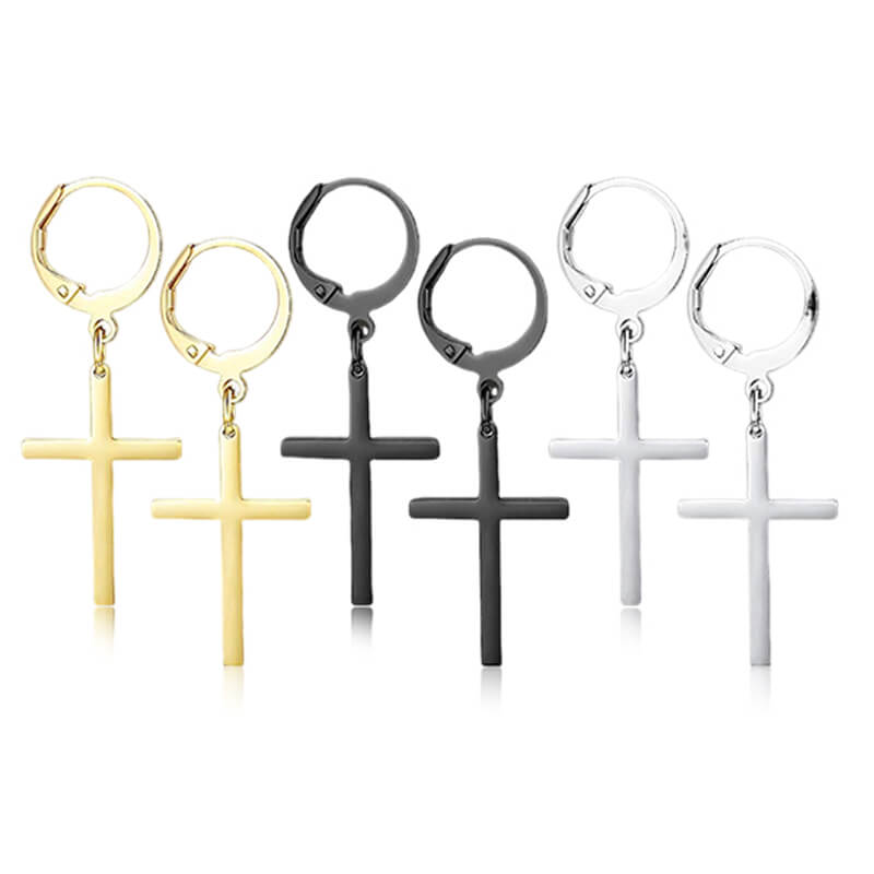Punk Cross Stainless Steel Hoop Earrings