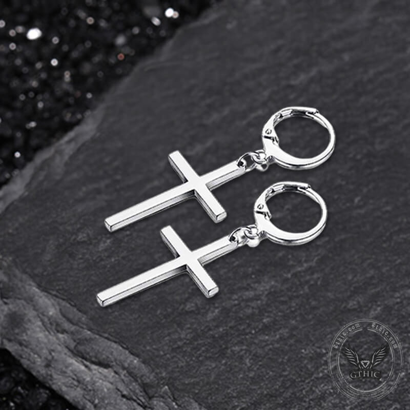 Punk Cross Stainless Steel Hoop Earrings