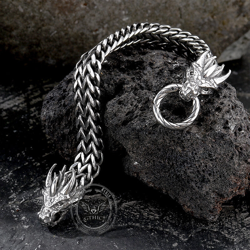 Punk Double Dragon Head Hoop Stainless Steel Bracelet