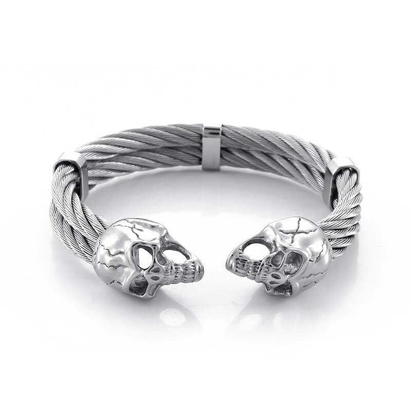 Punk Double Skull Wire Stainless Steel Bracelet