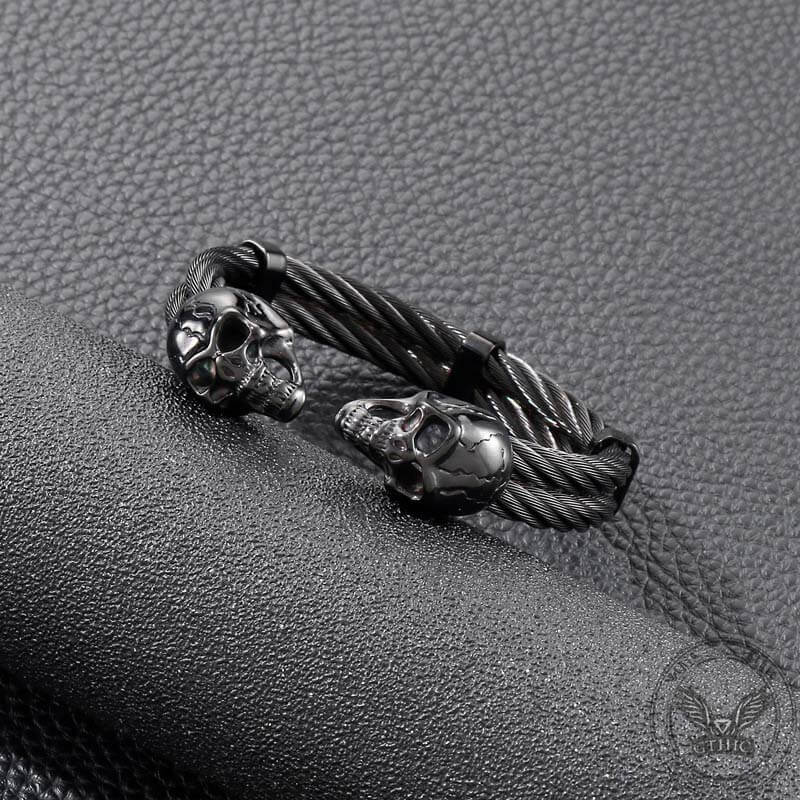 Punk Double Skull Wire Stainless Steel Bracelet