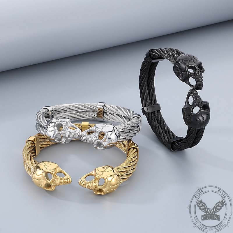 Punk Double Skull Wire Stainless Steel Bracelet