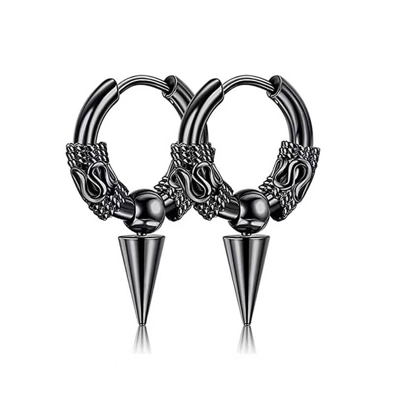 Punk Dragon Pattern Spike Stainless Steel Hoop Earrings