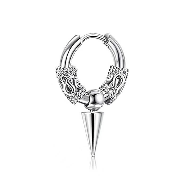 Punk Dragon Pattern Spike Stainless Steel Hoop Earrings