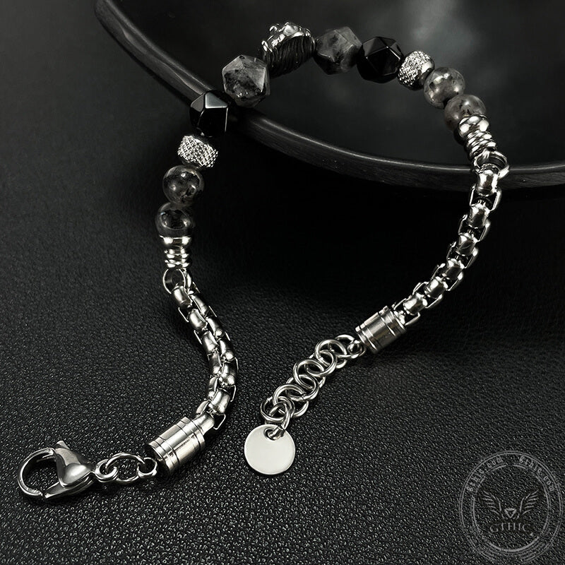 Punk Lion Stainless Steel Stone Beaded Bracelet