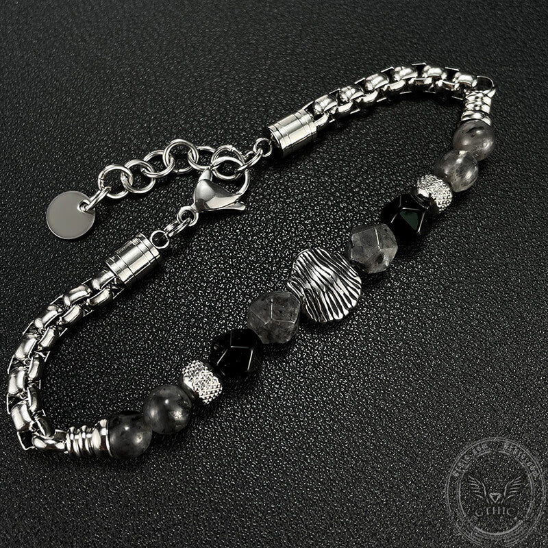 Punk Lion Stainless Steel Stone Beaded Bracelet