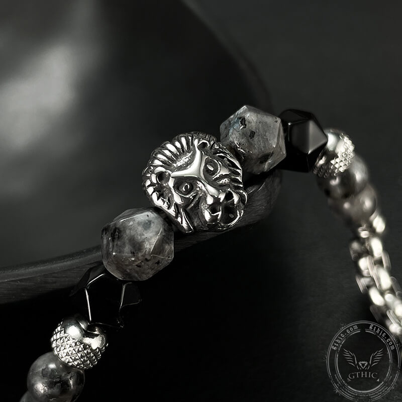 Punk Lion Stainless Steel Stone Beaded Bracelet
