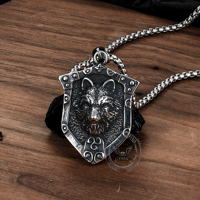 Punk Lion Wolf Shield Stainless Steel Necklace