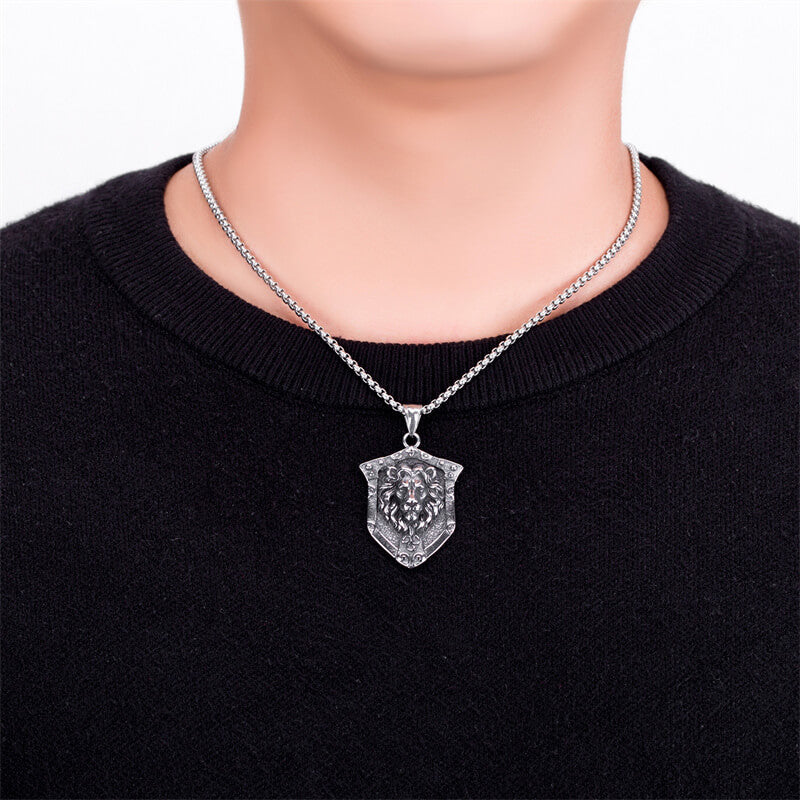 Punk Lion Wolf Shield Stainless Steel Necklace
