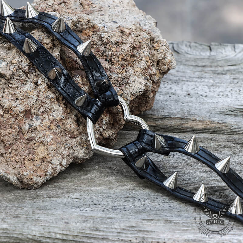 Punk Rivets Heart Leather Choker Necklace