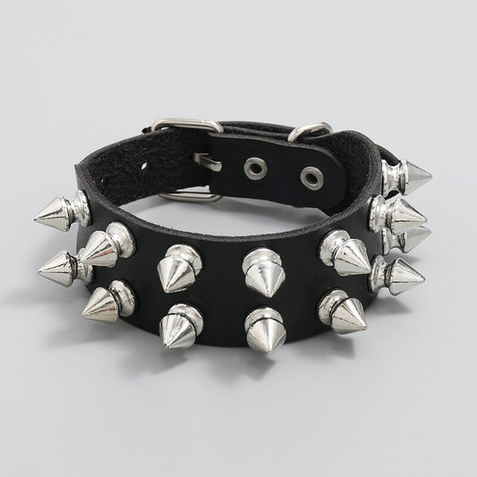 Punk Rock 2 Row Spiked Leather Bracelet