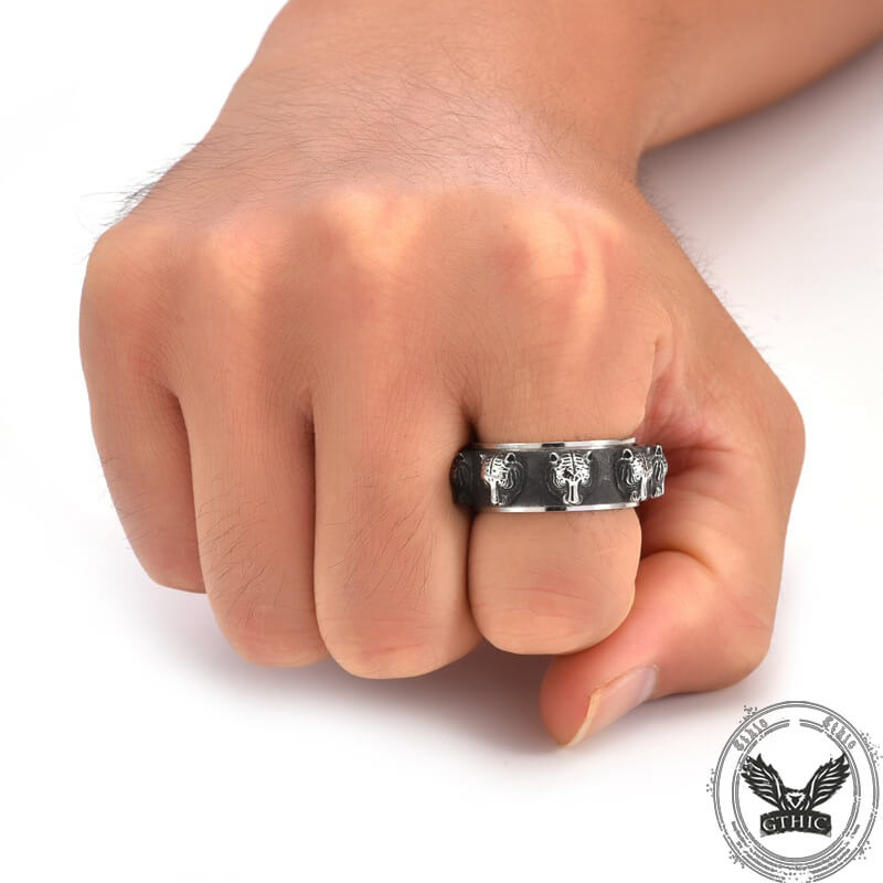 Punk Tiger Head Stainless Steel Spinner Ring