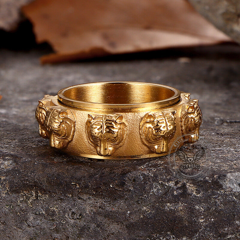 Punk Tiger Head Stainless Steel Spinner Ring