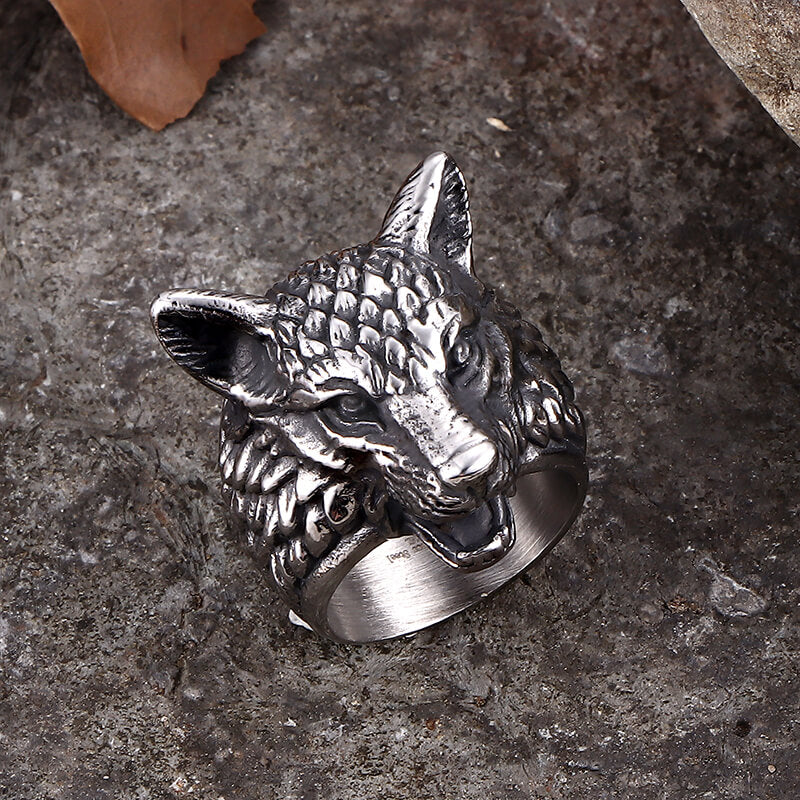 Punk Viking Wolf Head Stainless Steel Ring