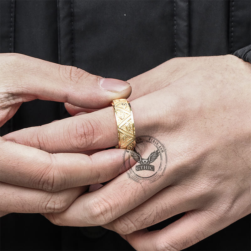 Pyramid Eye of Providence Stainless Steel Spinner Ring