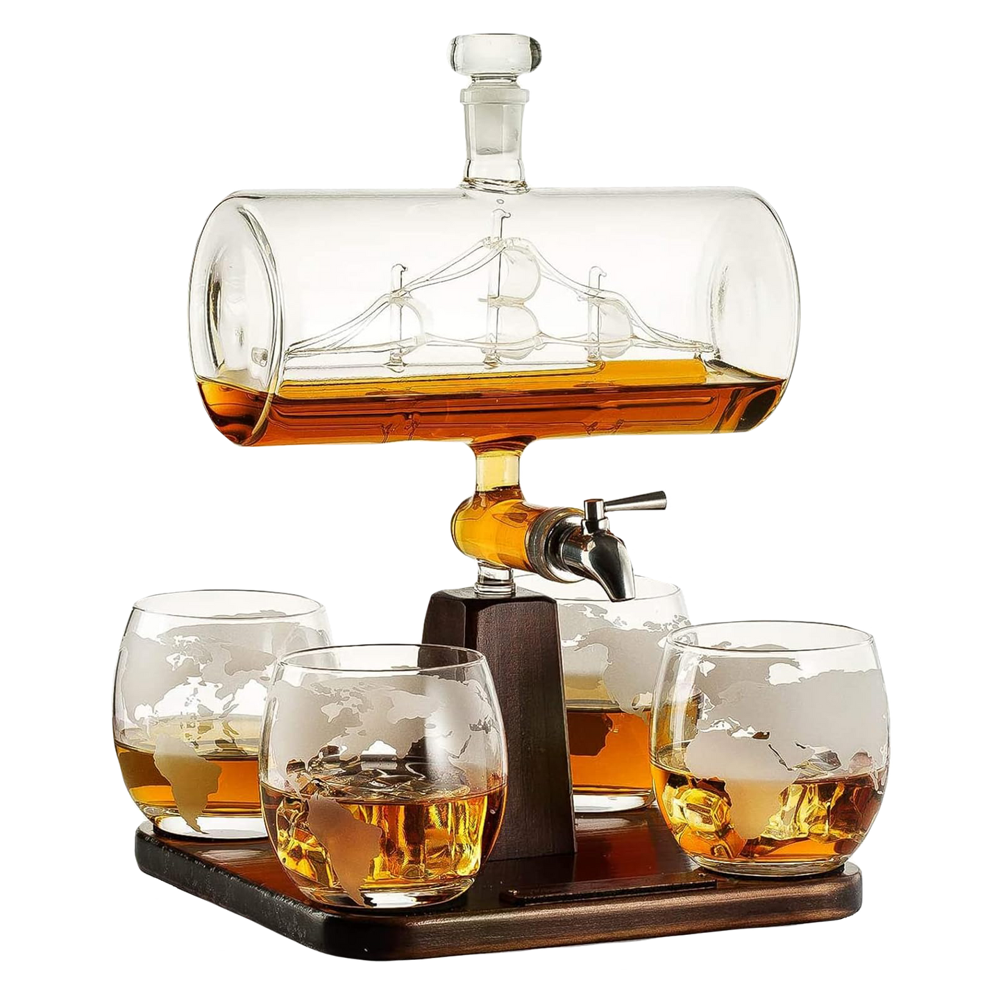 Whiskey & Wine Decanter Gifts for Men & Dad, Ship Decanter 1000ml, Set with 4 Globe Drinking Glasses - Cool Liquor Dispenser for Home Bar Unique Birthday Gift Ideas from Wife, Daughter, Son Present