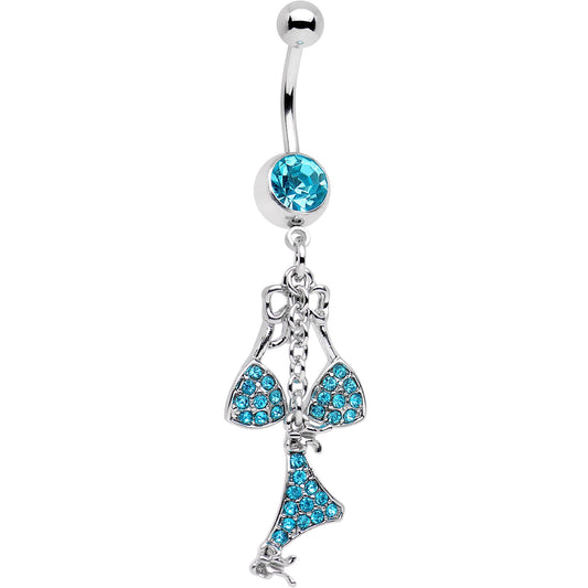 Aqua Gem Unraveled Bow Dangle Belly Ring