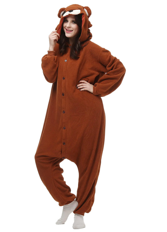 Magicalani Brown Bear Onesie Adult Pajamas- Unisex Halloween Animal Costume Sleepwear for Men & Women - Comfy & Fun Cosplay Outfit