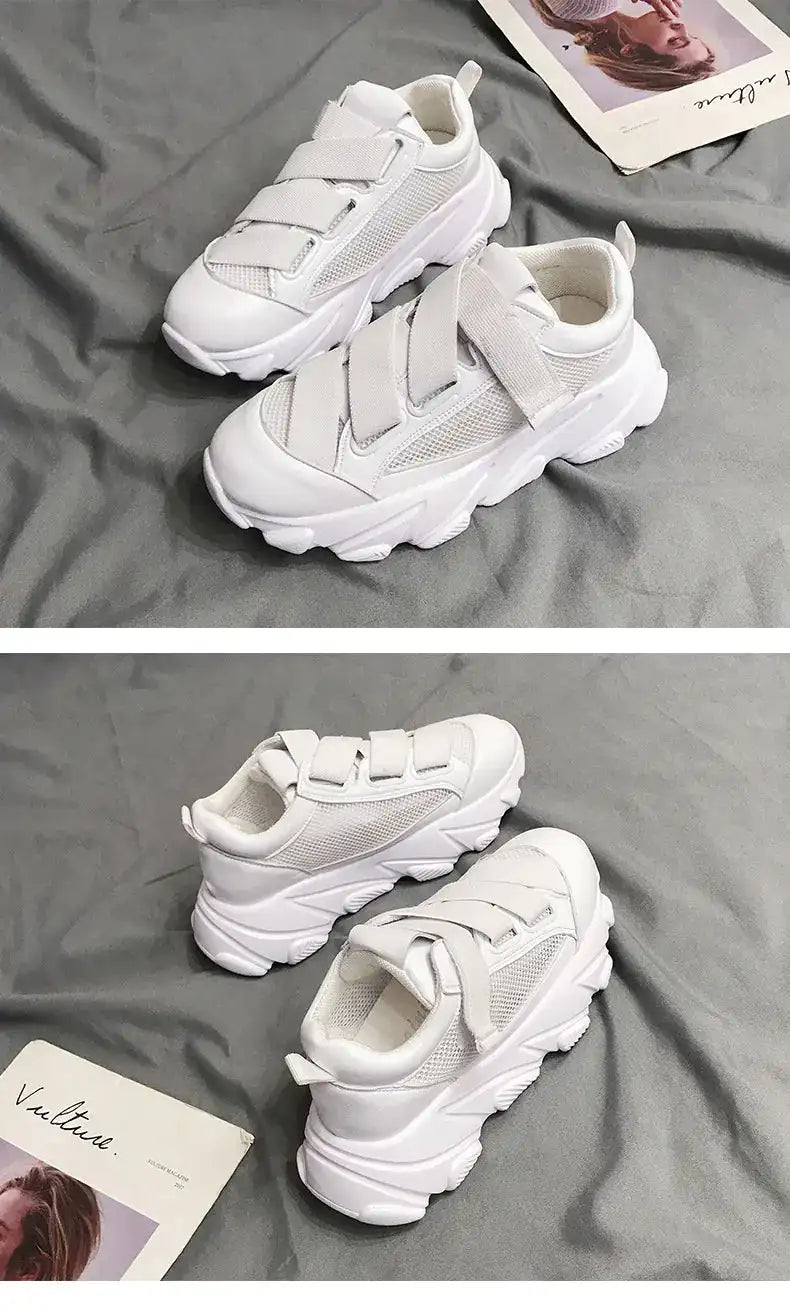 Velcro Platform Sneakers, Dad Shoes, White Casual Shoes