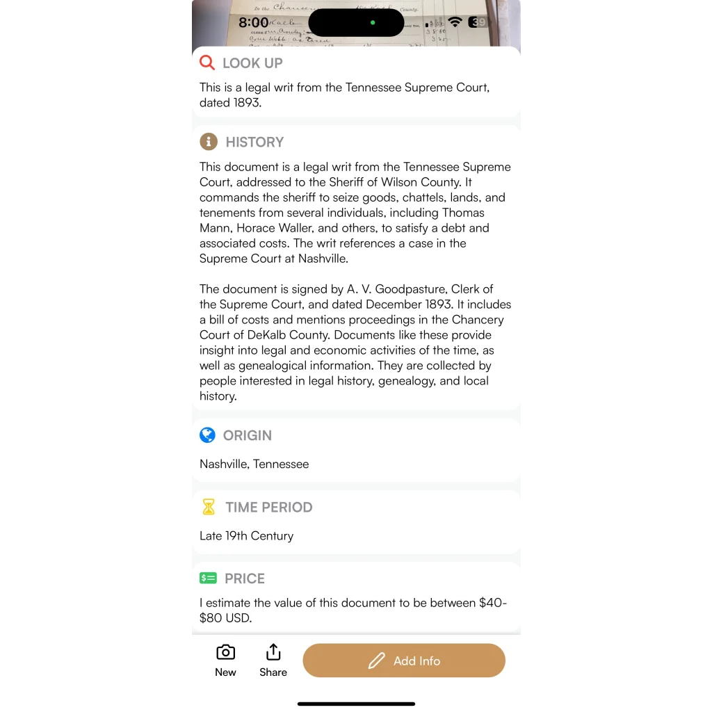 Rare 1893 Tennessee Supreme Court Legal Document From Nashville