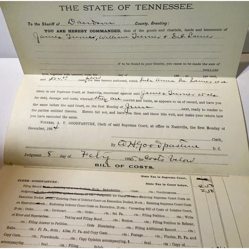 Rare 1895 Tennessee Supreme Court Case Document From Nashville