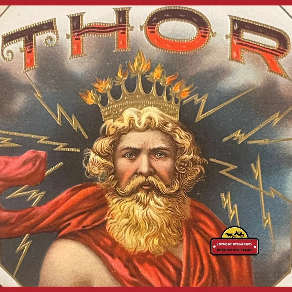 Discover Thor's Might on Rare Gold Embossed Cigar Label from 1900s