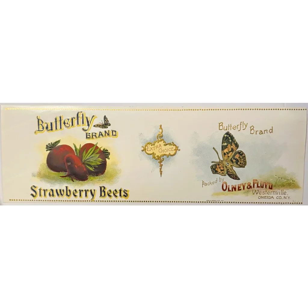 Rare 1900s Butterfly Gold Embossed Strawberry Beets Label