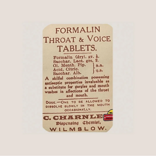 Rare 1910s Formaline Pharmacy Label Cures Throat Ailments