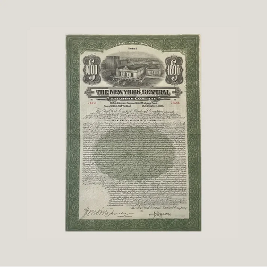 Rare 1913 New York Central Gold Bond Certificate with Grand Central