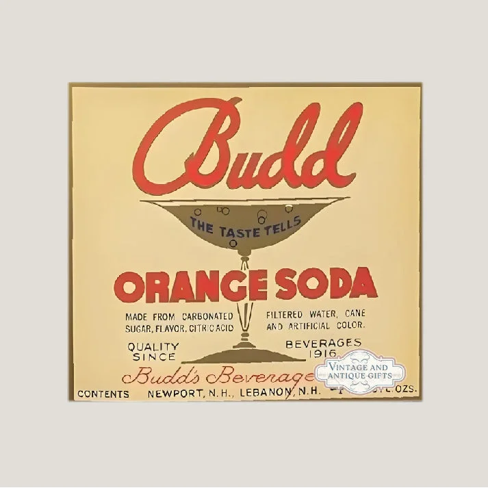 Rare 1920s Antique Vintage Budd Orange Soda Label from New Hampshire