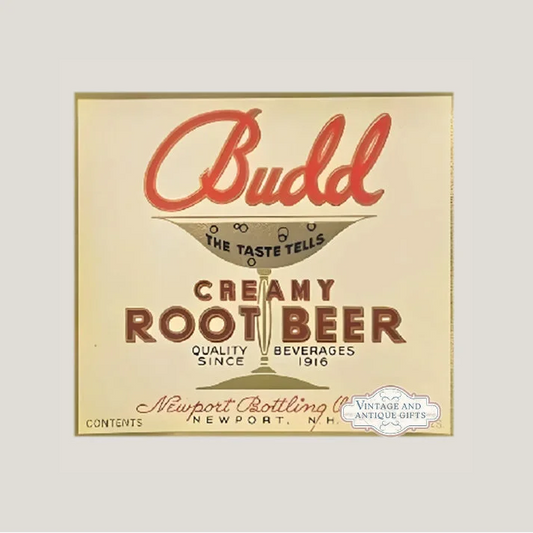 Rare 1920s Budd Creamy Root Beer Label Antique Vintage Collectible