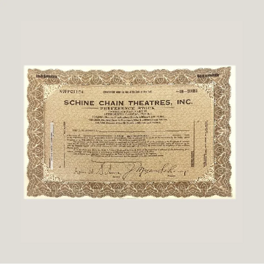 Rare 1920s Schine Chain Theatres Stock Certificate Captures Silent Era