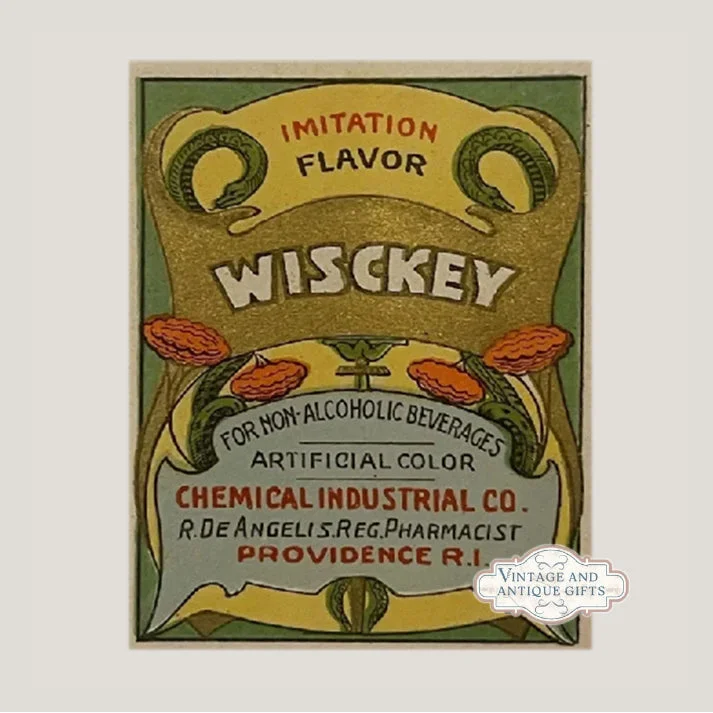Rare 1920s Whiskey Flavor Antique Vintage Pharmacy Label from RI
