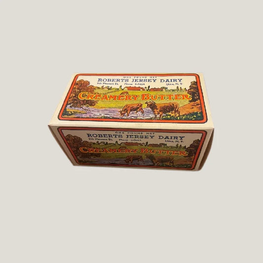 Rare 1930s Antique Vintage Roberts Jersey Butter Box Farm Scene